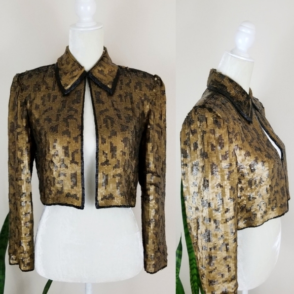 Vintage Jackets & Blazers - SOLD ❌ VTG 90s Silk Sequin Leopard Cropped Blazer